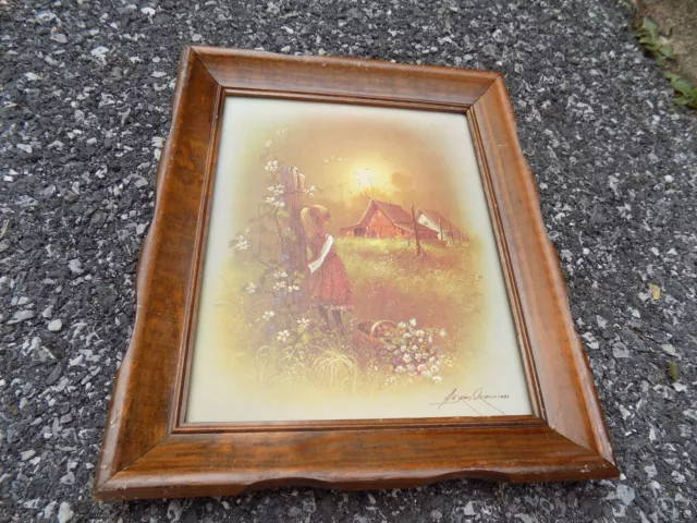 Vtg Wall Art Andres Orpinas Rustic Carved Wood Frame Barn Girl 12x10 Shabby Chic