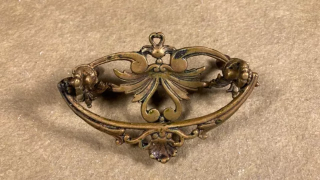 Antique Drawer Pull Handle Ornate Victorian Cast Brass Part Hardware Dresser
