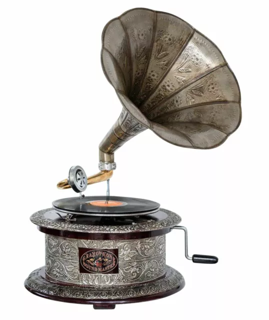 Gramophone avec pavillon pour disque 78 tours style antique rond