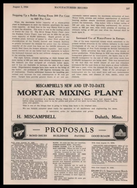1926 New Up To Date Mortar Mixing Plants H Miscampbell Duluth Minnesota Print Ad