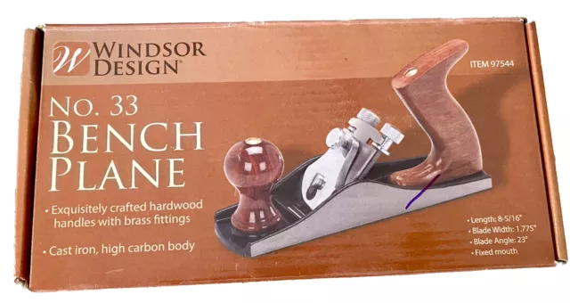 #33 Hand Wood Bench Plane Hardwood Handle Planer "Windsor Design" With Orig. Box
