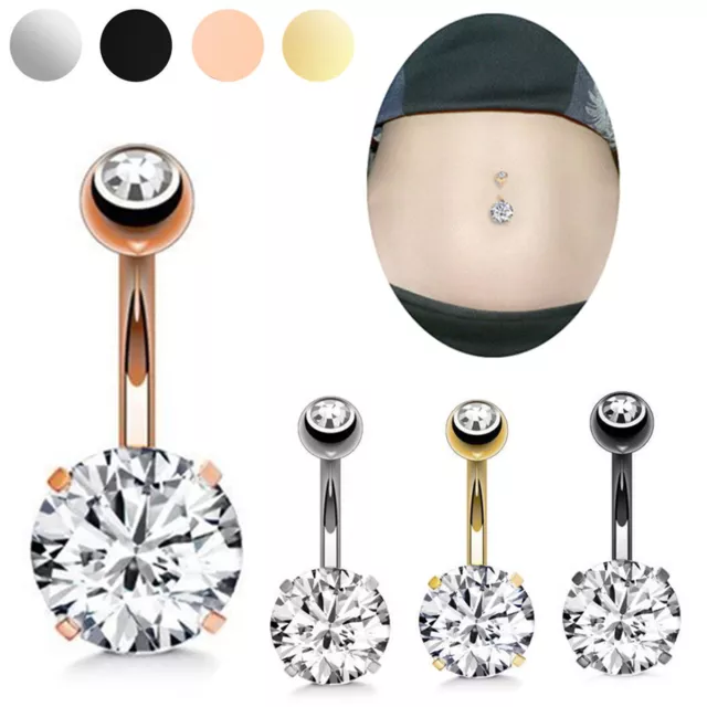 Navel Belly Bar ring Piercing Crystal Zircon Surgical Steel Body Jewellery Women