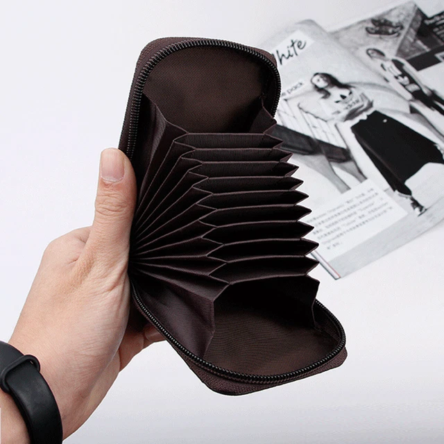 Men Genuine Leather Wallet Credit Card Holder RFID Blocking Zipper Pocket