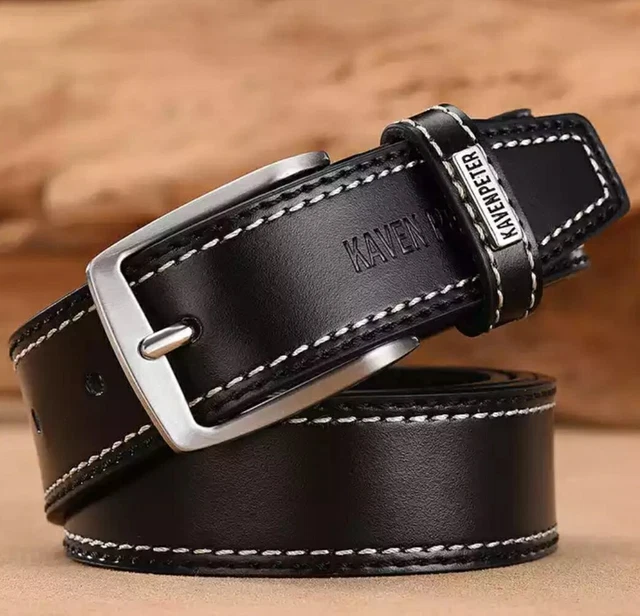 TEAMMAO Ceinture Homme Cuir Buffle 110CM-180CM Ceinture Grande Taille  Double Pin Boucle Noir Ceinture Jeans Pantalon de Travail Ceintures 3,8 CM  Large Leather Belt.(110CM,Noir) : : Mode