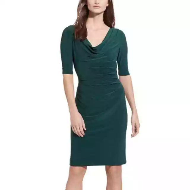 Lauren Ralph Lauren Women's Sz: 12 Woodland Green Cowl Neck Ruched Sheath Dress