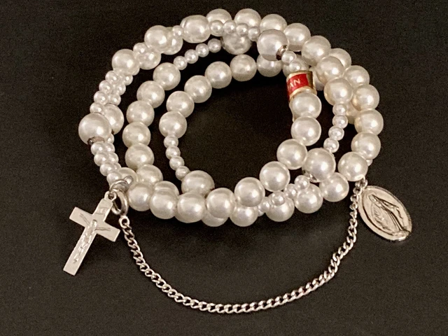 Pulsera Vintage Sanmyro Perla Imitada Rosario Comunión con Etiqueta y Caja Japón
