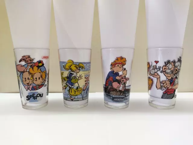 Lot de 4 Verres à moutarde SPIROU ¤ Long Drink 1994 ¤ DUPUIS TF1 AMORA ¤ TBE