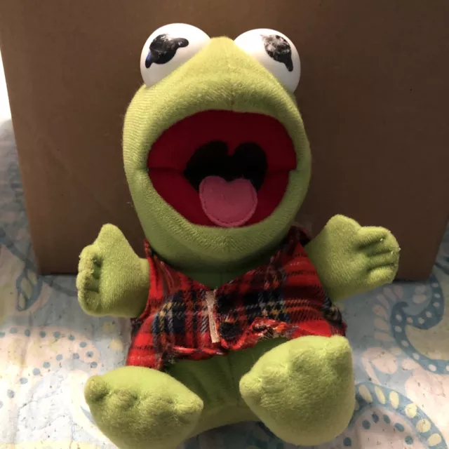 Vintage Muppet Babies Baby Kermit the Frog Plush W/Plaid Vest 7" Jim Henson 1987