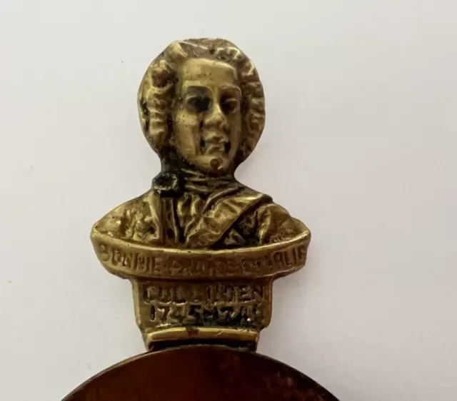 Antique Brass Souvenir Tea Caddy Spoon Bonnie Prince Charlie 8 cm's