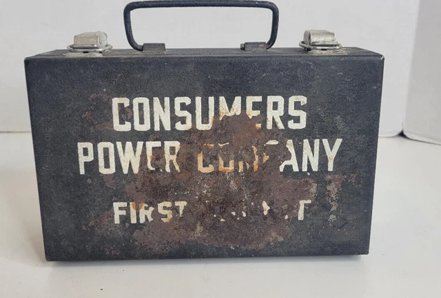 Vtg Mine Safety Appliances Metal First Aid Kit Full Consumers Power Co