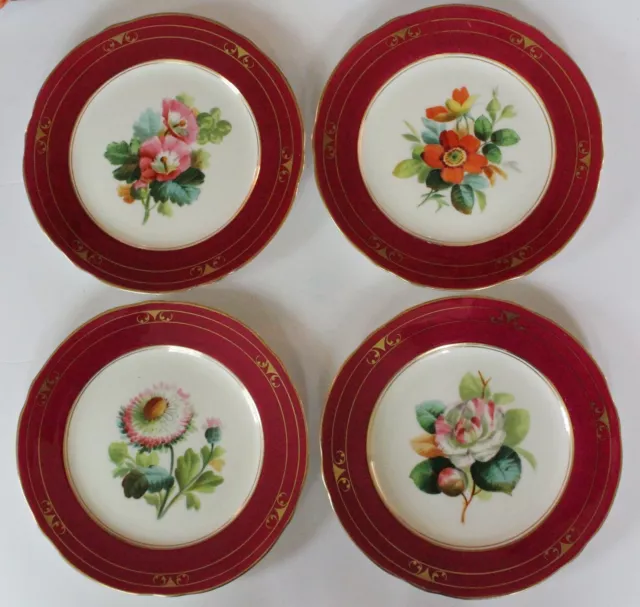 PLATES SET OF 4 HAND-PAINTED PORCELAIN ANTIQUE (188O’s) VICTORIAN CONTINENTAL