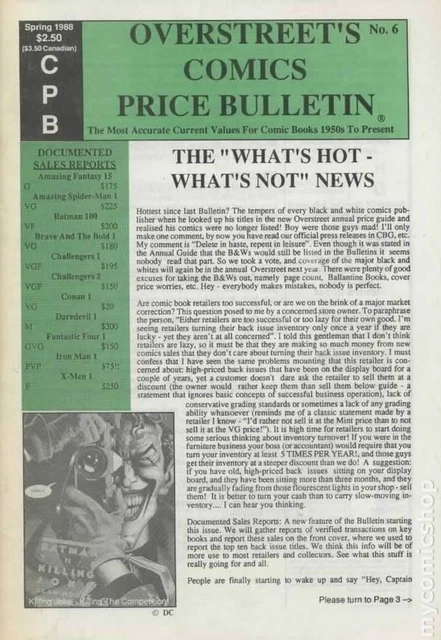 Overstreet's Comics Price Bulletin #6 VG 1988 Stock Image Low Grade