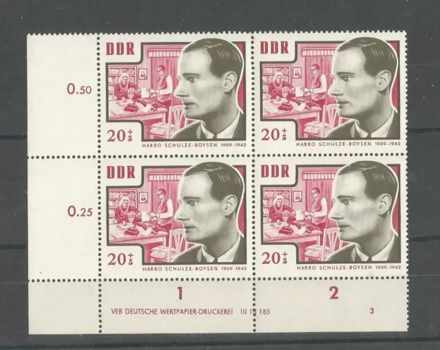 DDR, Mi.Nr. 1017 DV, Formnummer 3, postfrisch, Druckvermerk, Viererblock
