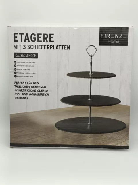 Etagere Schiefer Metall 3 Etage Servierständer Ø30x33 Obst Snacks Käse Deko NEU