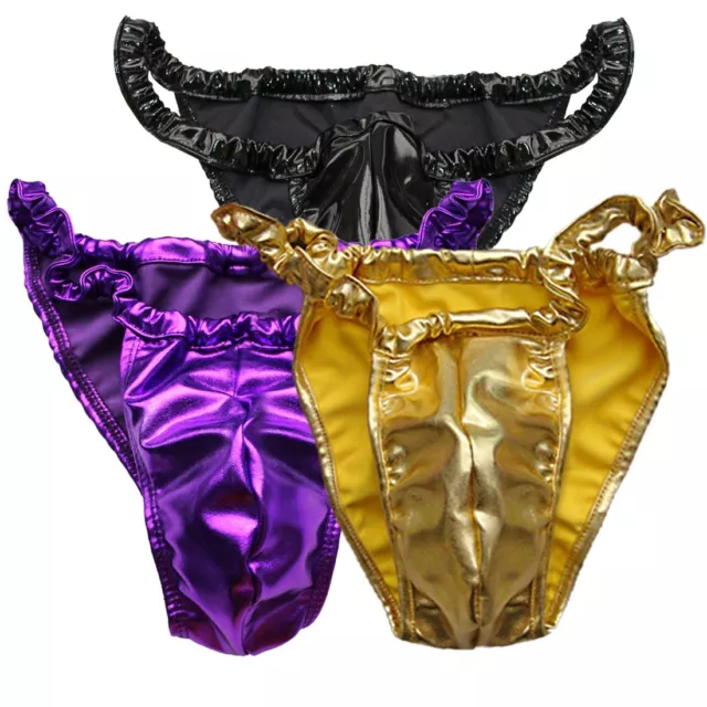 Herren Gummi Rubber Bikini Slips Elastischer String Tanga Unterwäsche Dessous