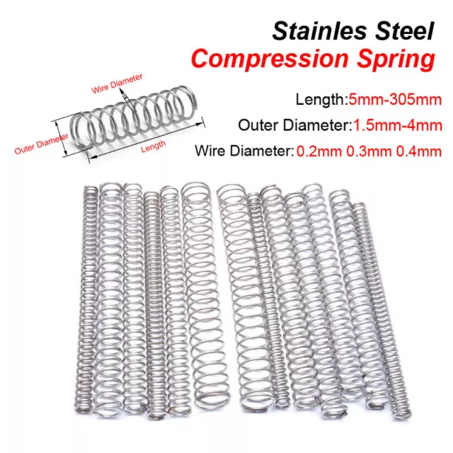 Molla a pressione lunghezza 5-305 mm molla acciaio inox, pressione piccole molle esterne 1,5 mm-12 mm