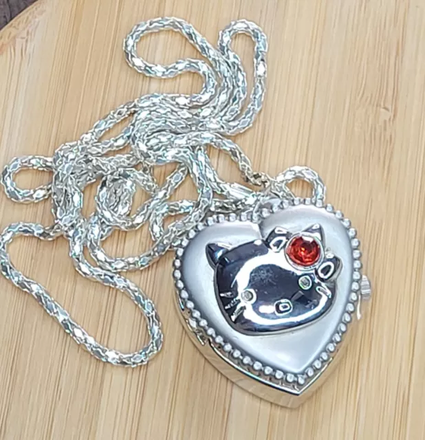 Hello Kitty Pendant WATCH NECKLACE Locket 12 in chain Opens Heart 2