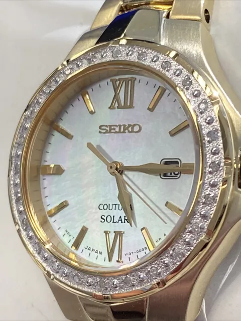 New Seiko Coutura SUT242 Mother Of Pearl Diamond Womens Watch *Day does not work