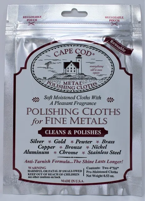 Cape Cod Fine Metal Polishing Cloths Cleans Polishes Watches & Jewellery Pk of 2