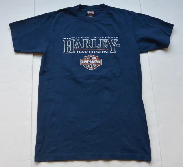 Harley Davidson Motorsycles T-Shirt M Blue Milwaukee WI Bar and Shield Graphic
