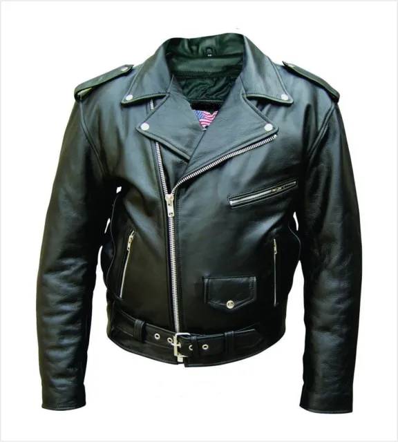New Mens Black Genuine Cowhide Leather Motorcycle Jacket Coat Biker  Liner
