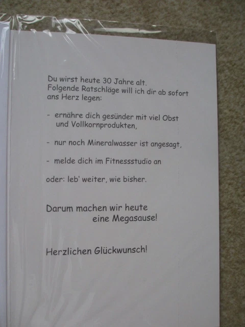30. GEBURTSTAG GRUSSKARTE Glückwunschkarte mit Innentext ovp neu EUR 1