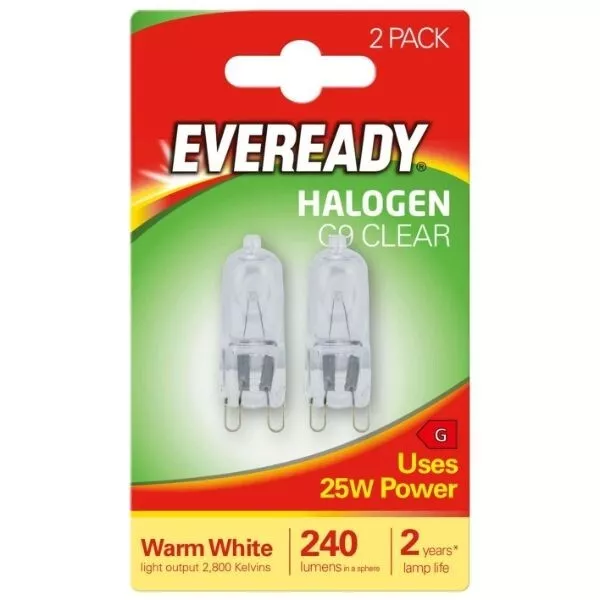 2/10/20 x Eveready Halogen G9 Capsule | 240 Lumens 25W 2,800K | Warm White