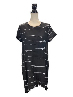 Vicky and Lucas Womens XXL Black Midi Hi Low Abstract Striped Cap Sleeve Pockets