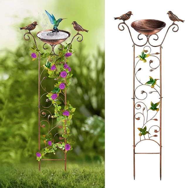 BIRD BATH WITH Garden Trellis for Climbing Plants Outdoor 2 in 1 Bird