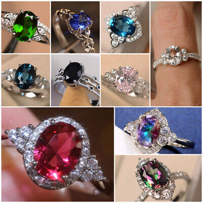 Fashion 925 Silver Filled Women Ring Cubic Zircon Wedding Jewelry Sz 6-10