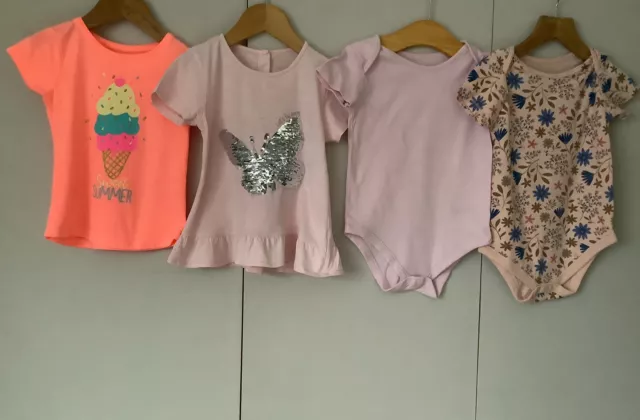 Pacchetto top e top corpo bambina età 2-3 anni paillettes farfalla e floreale