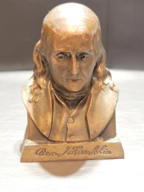 Vintage Ben Franklin Coin Bank Statue Bronze Finish - Suffolk Franklin - NO KEY