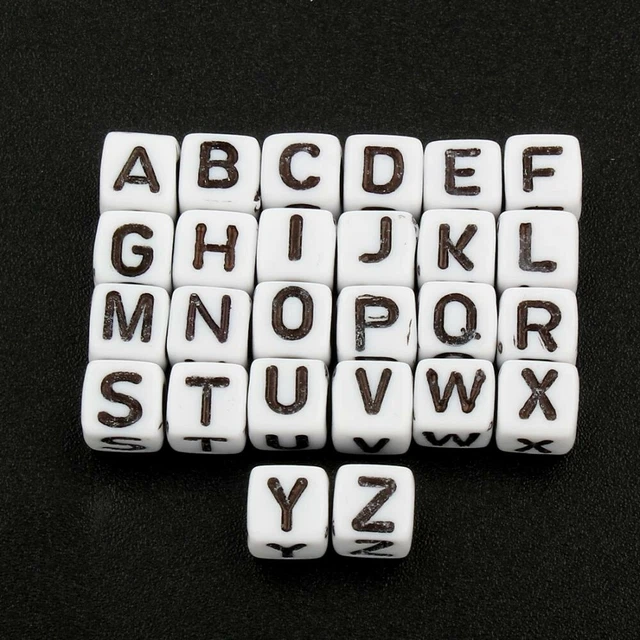 200 Perles Alphabet Cubes Blancs 6mm - Lettres Aléatoires Pour Création De Bijoux Et DIY