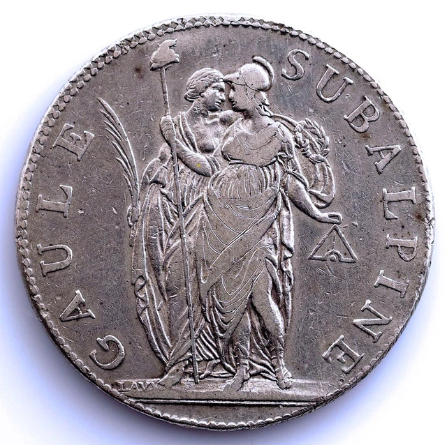 Italia-Republica Subalpina. 5 Francs L'An 10. MBC VF+ Silver 0.9oz Scarce
