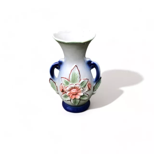 Vase 1924 23cm céramique Brésil motif floral fleur peint main Vintage ancien