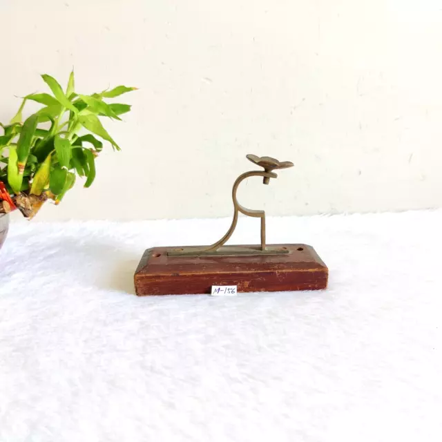 1920s Vintage Brass Floral Design Wall Hooks Hanger Wooden Collectible M156