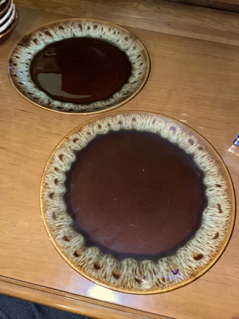 Set of 2 Vintage  Cannonsburg USA Pottery Brown Drip Glaze 10” Dinner Plates