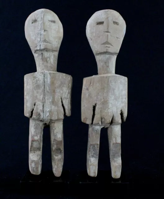 Art Africain - Couple de Fétiches Adan Ada Aklama sur Socle - 20,5 & 20 Cms ++++