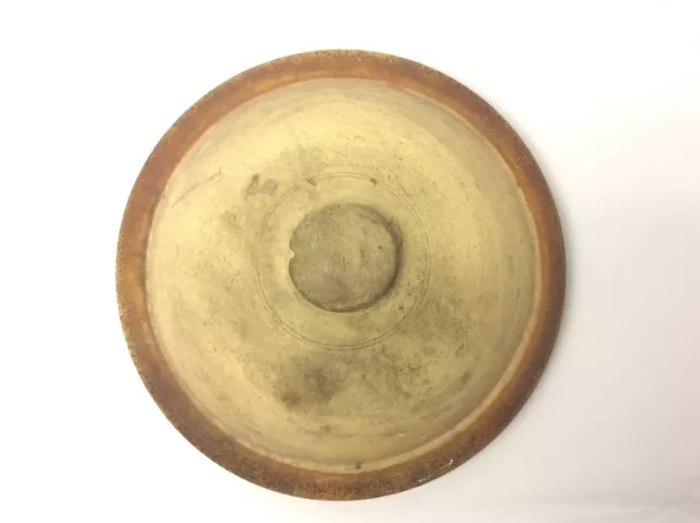 Antique Stoneware Large Handmade Brown Glazed Interior Crock Top Lid Cover 5