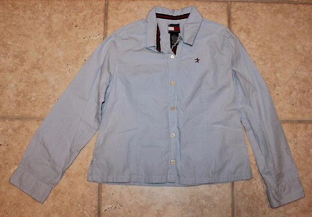 Tommy Hilfiger Girls Small Blue Long Sleeve Button Front Oxford Shirt Top