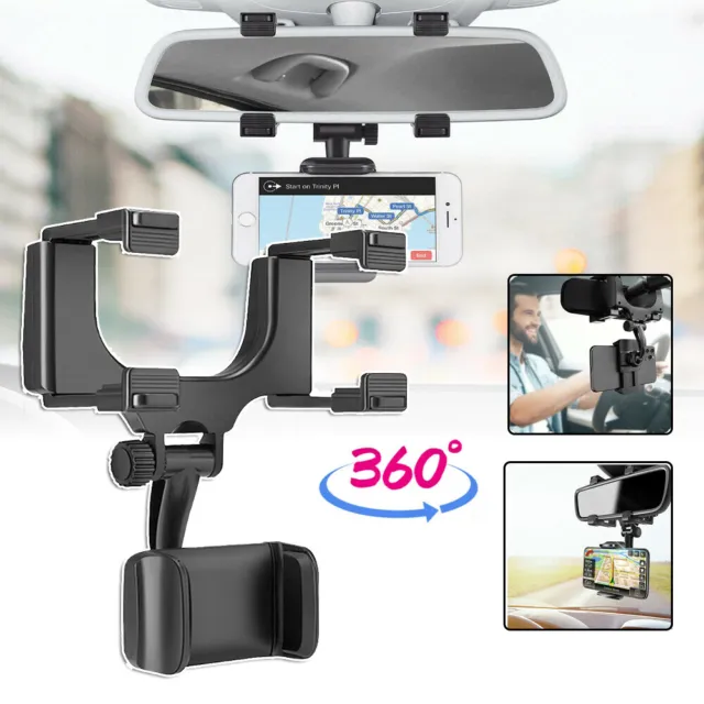 Universal 360° Car Rear-view Mirror Mount Stand Holder Cradle For Cell Phone GPS