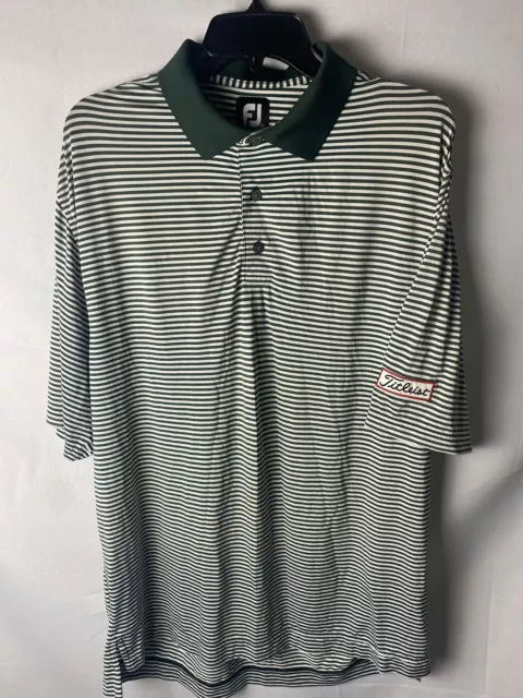 FootJoy FJ Titleist Mens Green Striped Breathable PGA Tour Golf Polo Size Large