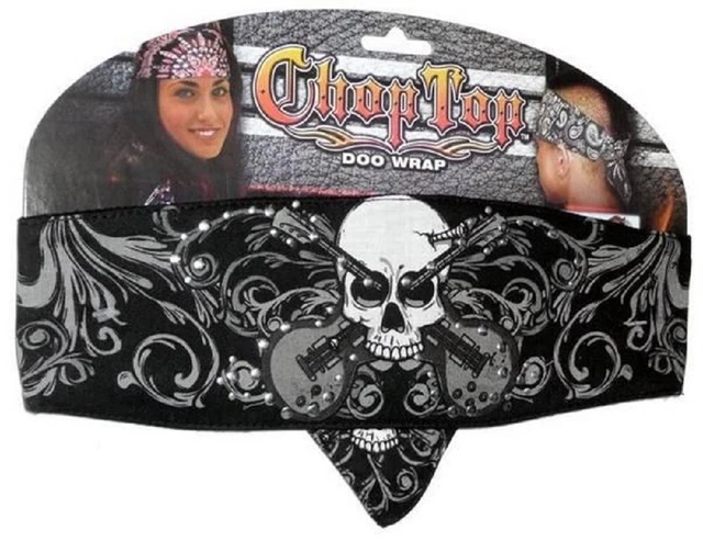 Guitar Skull Studs Paisley Skull Chop Top Bandanna Head Wrap Sweatband Headband