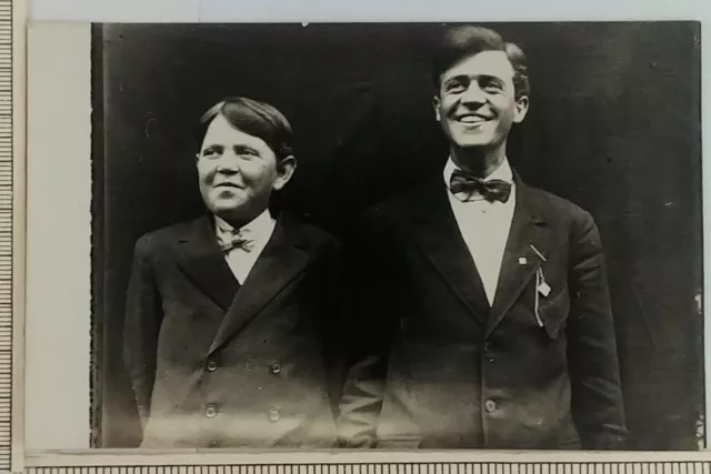 1920s RPPC Father Son Suit Bowtie Postcard Smiling Boy Man Teenager Vintage