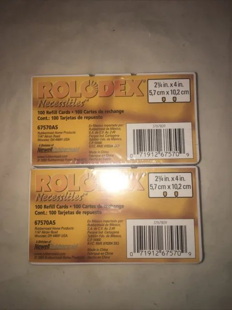 Rolodex Necessities 100 Refill Cards File 2.25in. X 4in. lot of 2