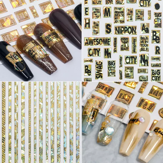 Art Ongles Autocollant Bronzante Laser Holographique Lettre Décalques 3D .