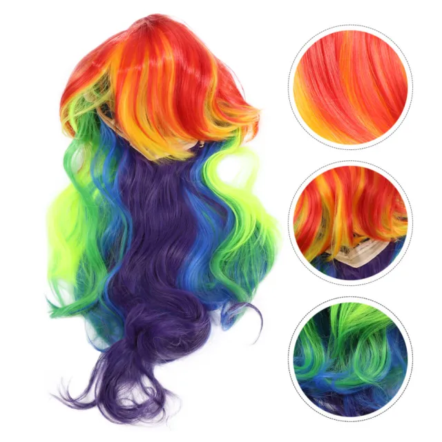 Colored Wigs Women Wavy Wig Bangs Heat Resistant Wigs Rainbow Hair Wig