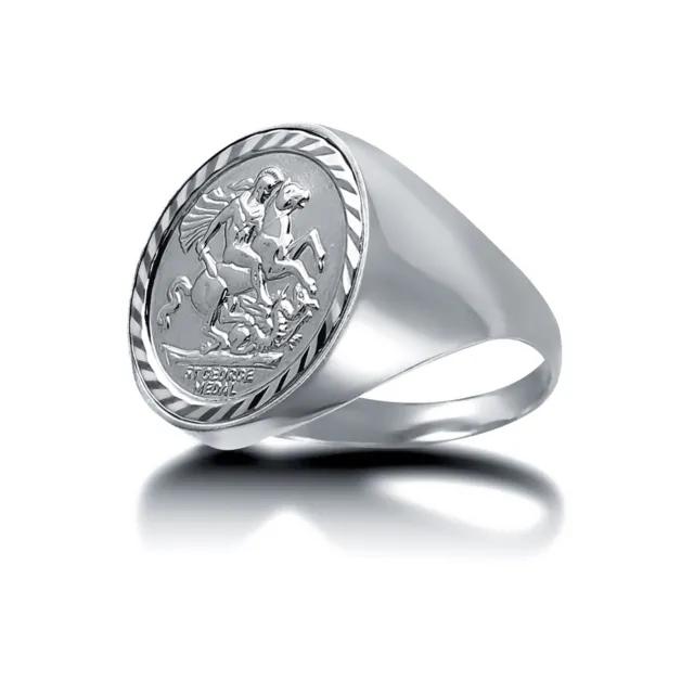 Solid Silver Jewelco London Domed Polished St George Ring (Half Sov Size)