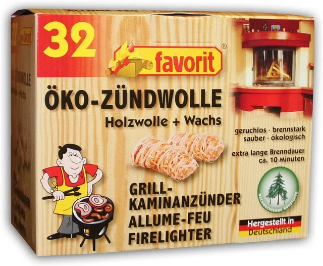 32x Zündwolle Anzündwürfel Kamin Kohle Ofen Grill Anzünder ÖKO lange Brenndauer