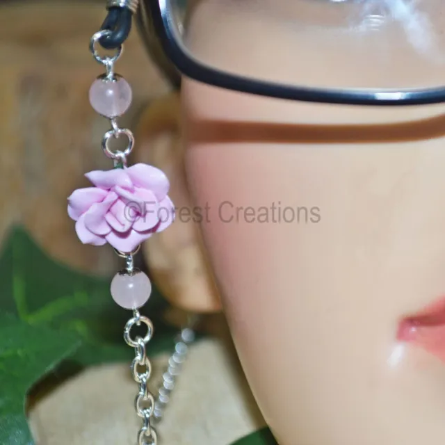 Pink Rose Glasses Chain, Spectacle Holder - Hand Sculpted with gemstones!